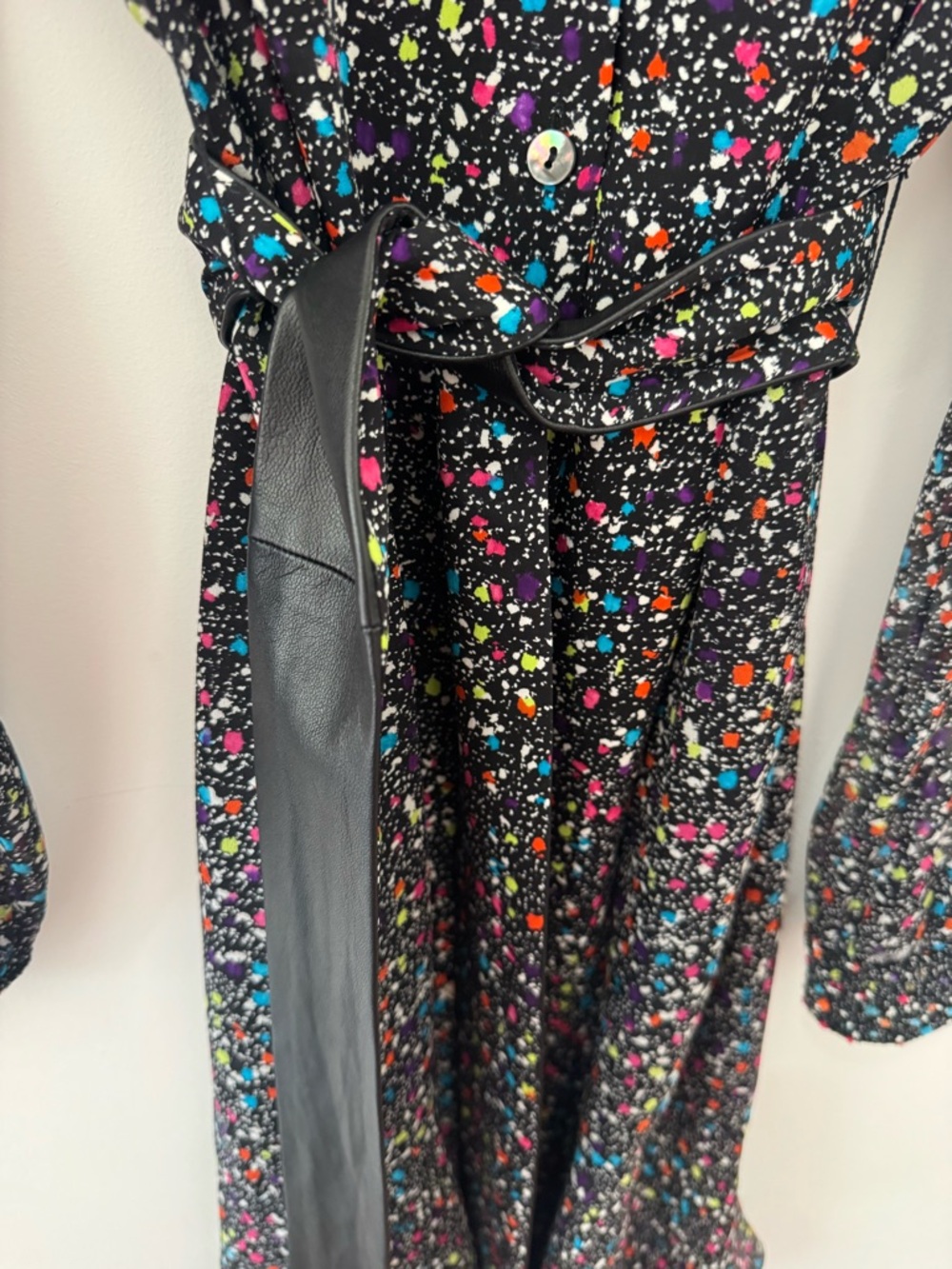 Diane Von Furstenberg Catherine Black Silk Dress with Multicolor Speckle Print - Picture 8 of 13